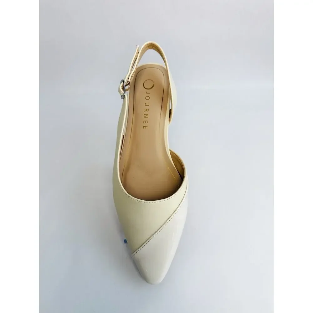 Journee Daphnne Slingback Flats Women’s 7M Ivory Pointed Toe New